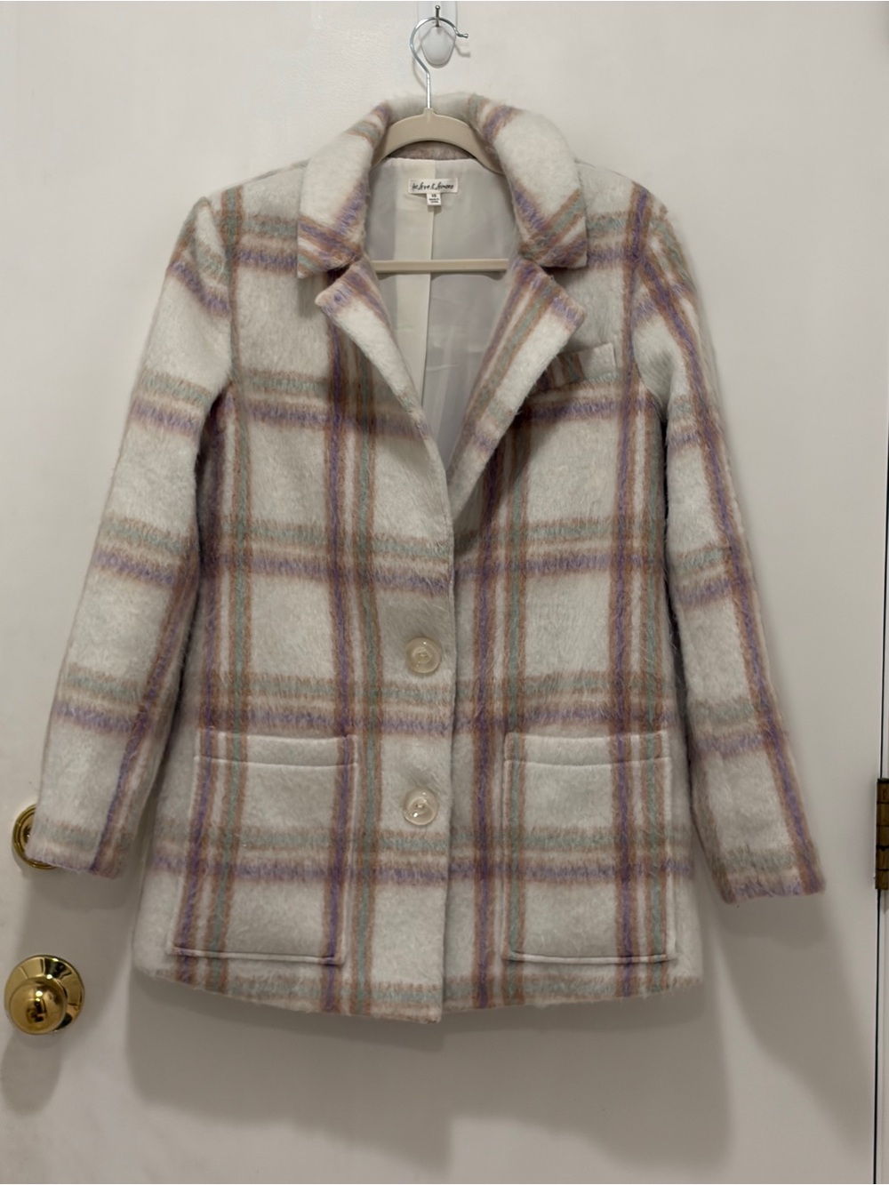 For Love And Lemons Cream Plaid Coat with Mauve and Tan Stripes